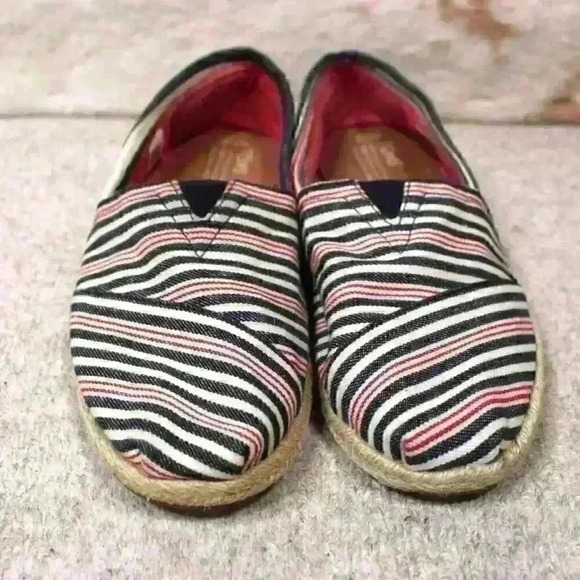 TOMS Alpargata Striped Slip On Espadrille Flat Raffia Sole Shoes Women Size 7.5 - Picture 3 of 11